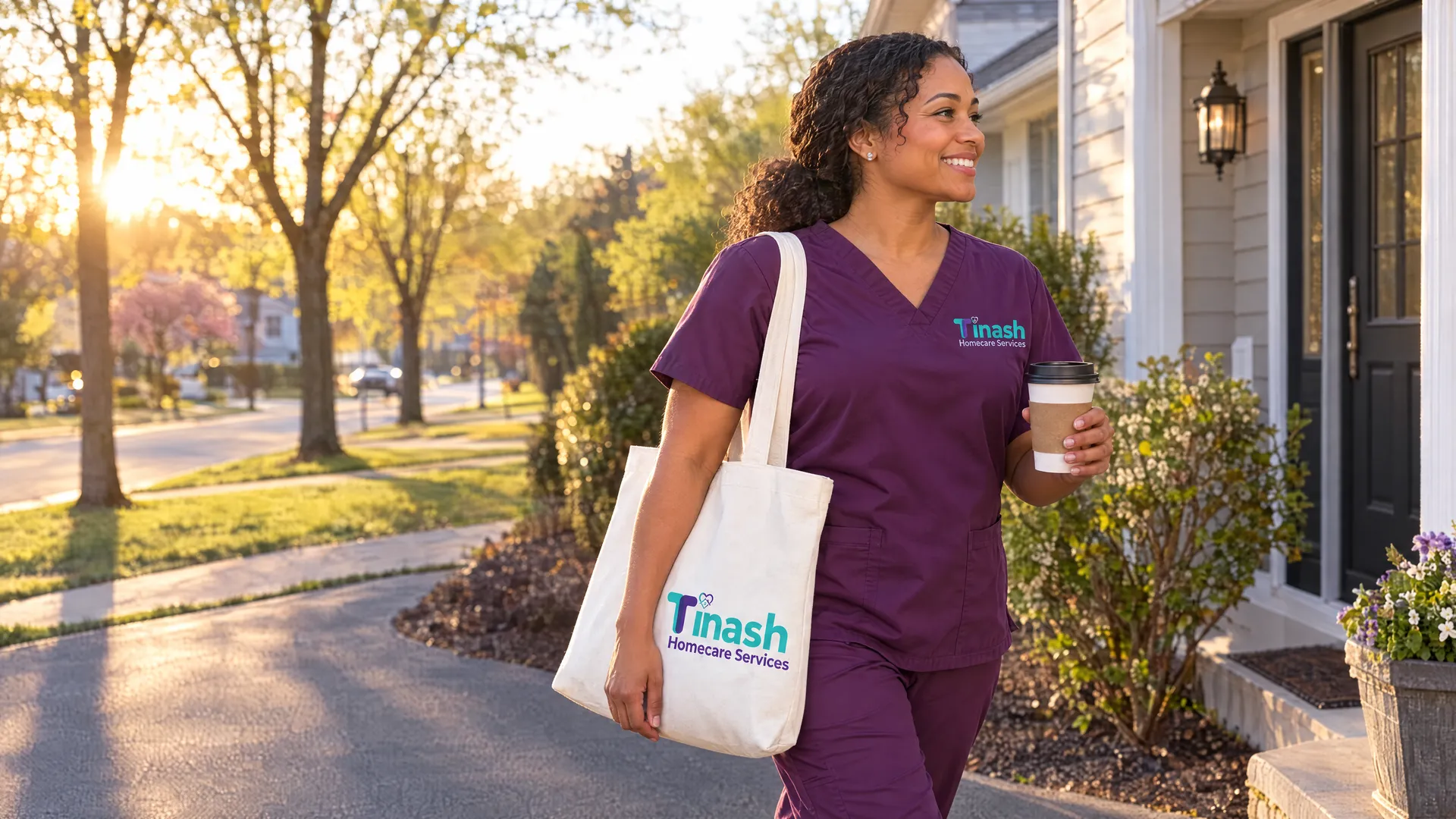 A Tinash caregiver arriving for a morning visit